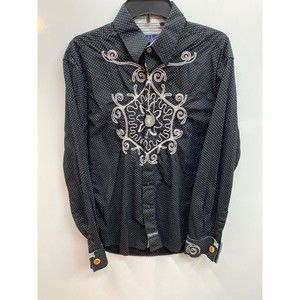 English Laundry Western Embroidered long sleeve shirt black white size Large